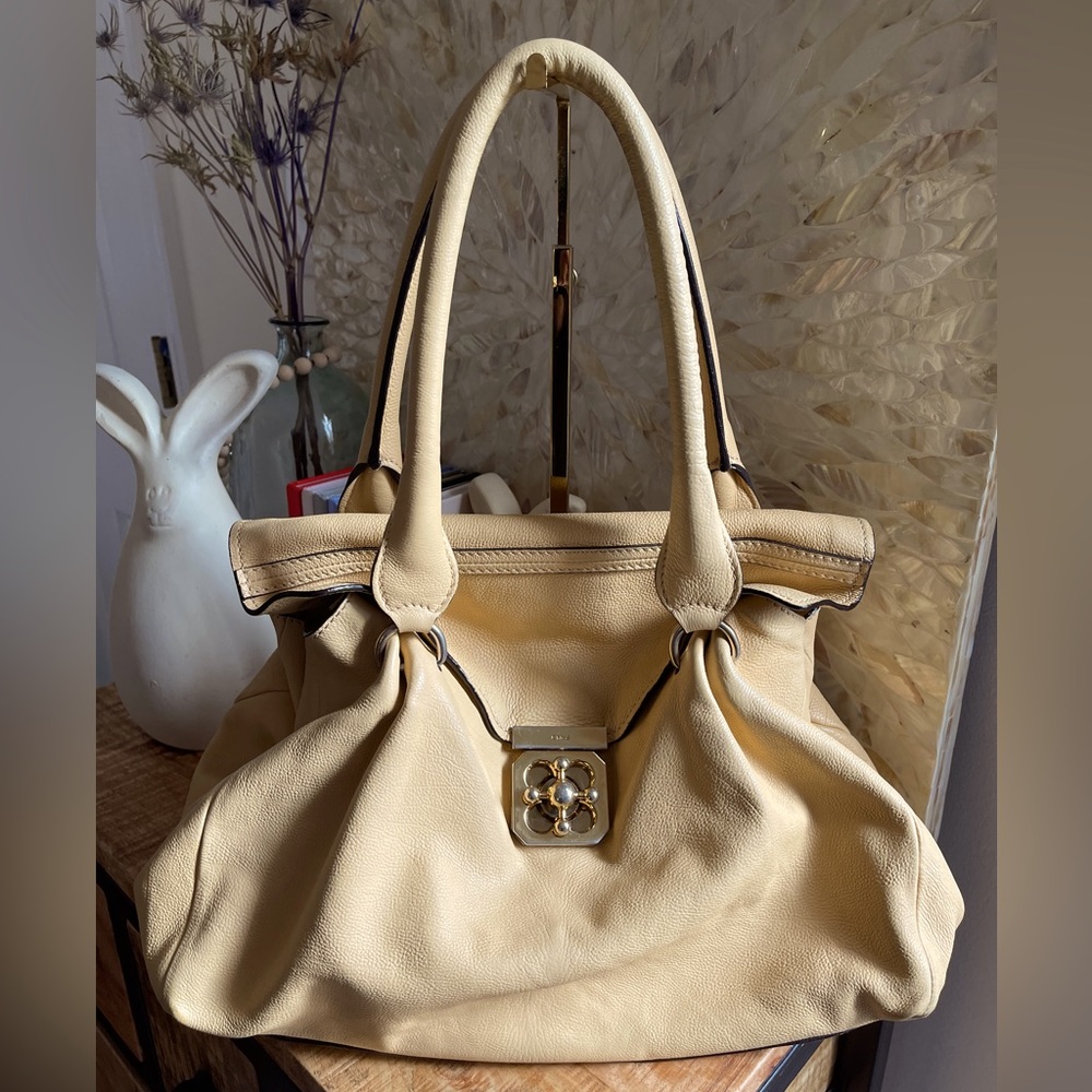CHLOE Elsie Shoulder Bag in Leather with Gold Tone Turn Lock and Hardware